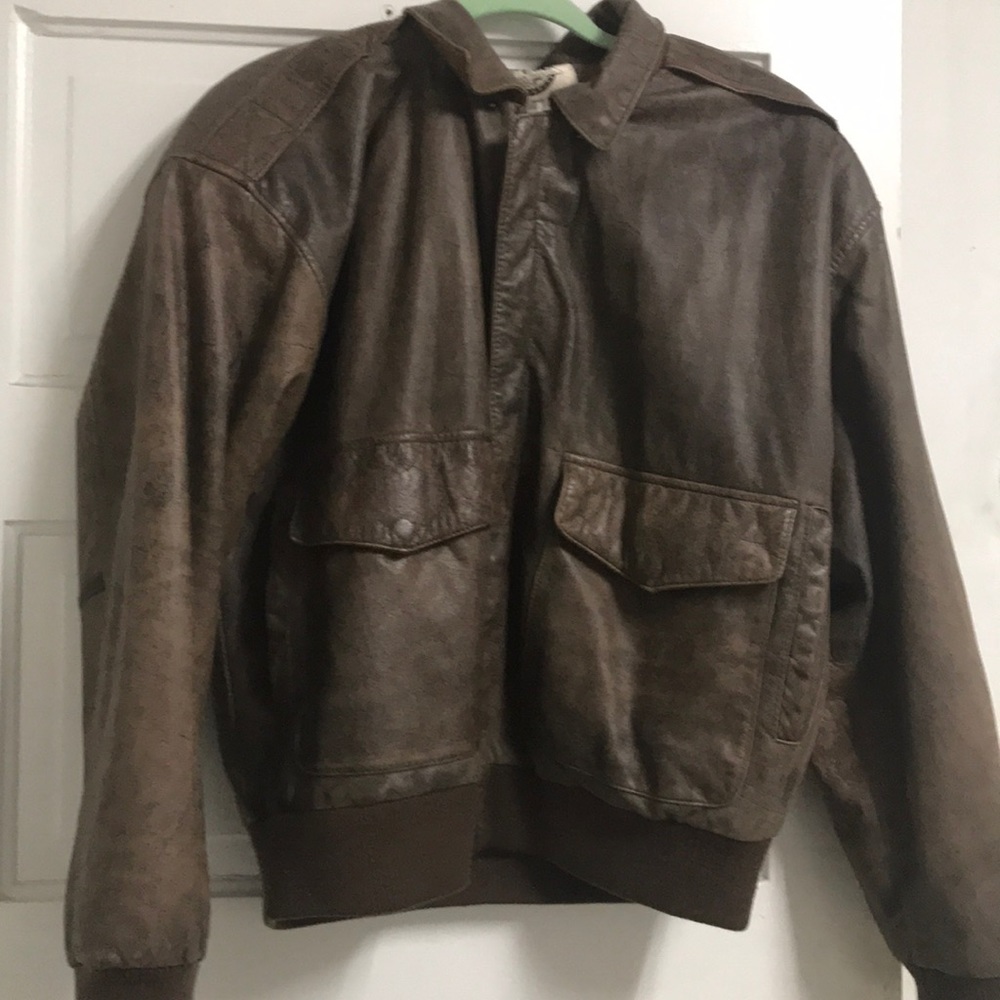 Vintage Brown Leather Bomber Jacket